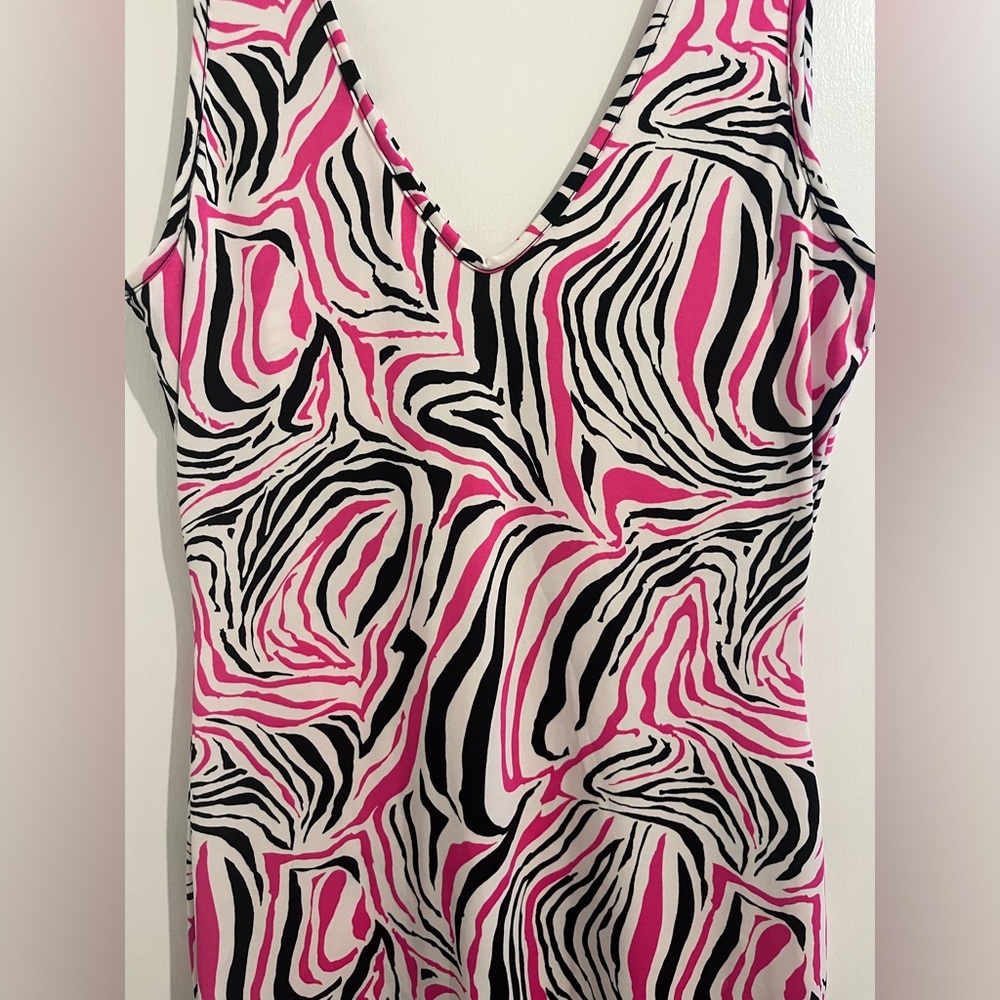 Sabora Pink, Black & White Fitted Graphic Tank Dress
